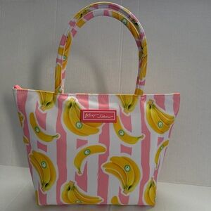 Designer Betsey Johnson Banana Insulated Lunch Tote Satchel –Pink & White Stripe